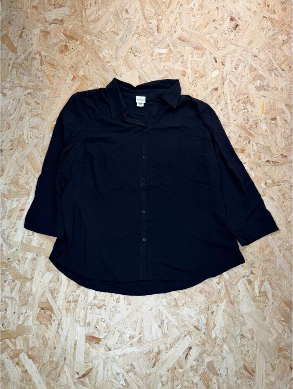Covington Black Button Up Blouse Womens XL 3/4 Sleeve Collared Top